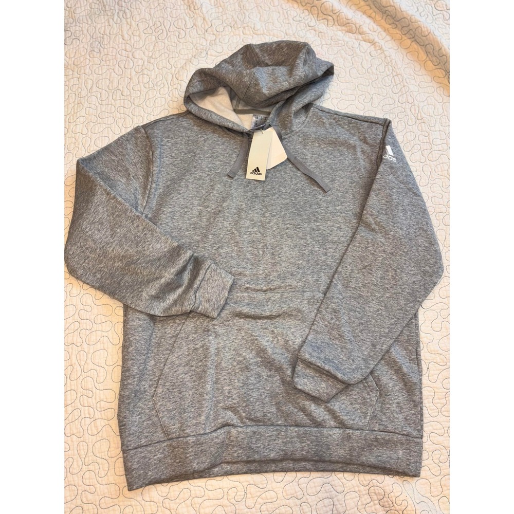 Adidas‎ Mens Fleece Hoodie Medium Grey Heather White Logo Pullover Size Medium